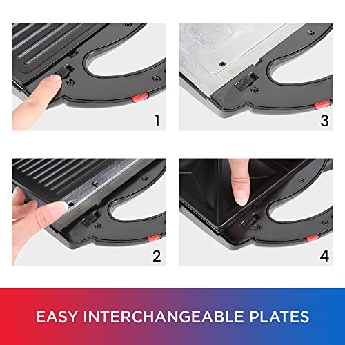 Total Chef 4-in-1 Interchangeable Cooking Surfaces, Countertop Grill Plus Open Griddle, Sandwich Press, Waffle Maker, Healthy Family Cooking, Home, Dorm or RV, BPA Free by Koolatron - Image 3