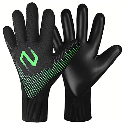 WVVOU Goalkeeper Gloves, Football Gloves, Men's Goalkeeper Gloves, Negative Cut, 4 mm Latex, for Teenagers and Adults (10, Black) Cover