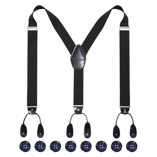 Kajeer Mens Adjustable Button End Suspenders - Y-Back Elastic Tuxedo Suspenders with Heavy Duty Leather Buttons End (Black)