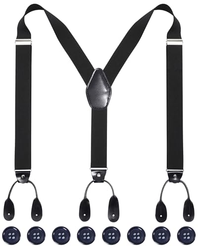 Kajeer Men Button Suspenders Adjustable, Heavy Duty Y-Back Elastic Tuxedo Elastic Mens Suspenders with Leather Buttons End