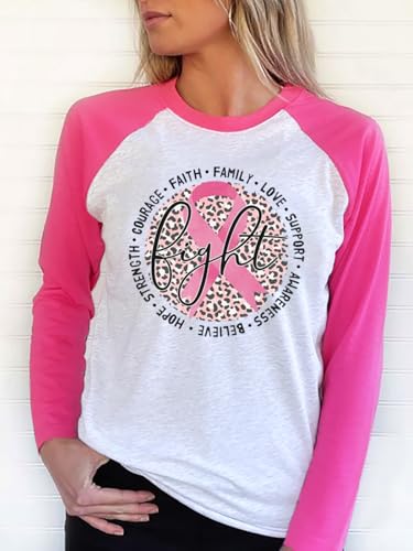 Breast Cancer Awareness Shirt Long Sleeve Pink Ribbon Support Squad Breast Cancer Tshirt Womens Fall Raglan Tops4