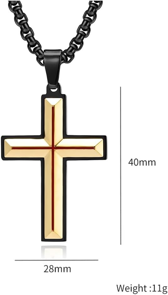 JO WISDOM Black Men's Cross Necklace 316L Stainless Steel Large Jesus Christ Pendant Religious Jewelry Chain 24" - Image 4