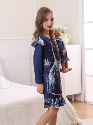 Bow Dream Toddler Girls Casual Dress Cute Cat with Matching American Girl Doll Clothes for Girls Navy3