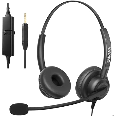 Arama Cell Phone Headset with Microphone Noise Cancelling & in-line Control,3.5mm Computer Headset for iPhone,Android,Samsung,LG,HTC,BlackBerry Mobile Phone and iPad Tablets Cover