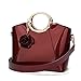 XingChen Glossy Faux Patent Leather Shoulder Handbag Women Evening Party Satchel Flower Pendant Top Handle Tote Purses Wine