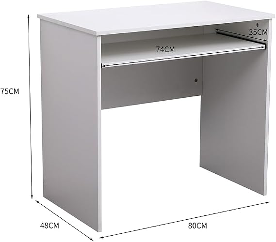 White Compact Computer Desk Small Writing Desk for Bedroom Home Office, Space-Saving Study Table with Pull-Out Keyboard Tray,Modern Style for Small Spaces Dorm Apartment,80x48x74cm