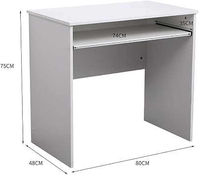 White Compact Computer Desk Small Writing Desk for Bedroom Home Office, Space-Saving Study Table with Pull-Out Keyboard Tray,Modern Style for Small Spaces Dorm Apartment,80x48x74cm