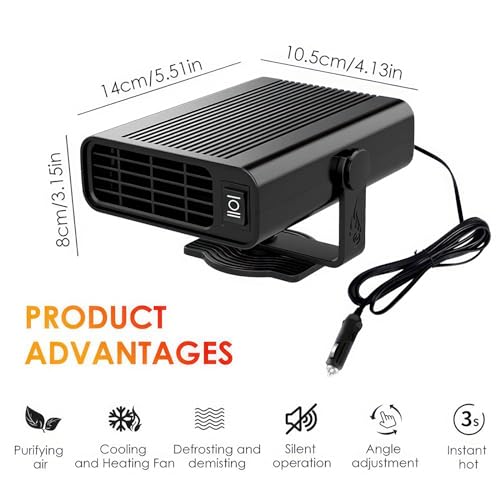 TOTMOX 12V 12W Autoheizung, 2-in-1-Elektroauto-Heizlüfter, Scheibenentfeuchter, 360 ° -Drehung, tragbarer Sommerlüfter