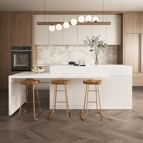 Homary Îlot Central de Cuisine Extensible avec Rangements 205-268 cm, Meuble Îlot Moderne avec 3 Tiroirs, 3 Portes & 2 Étagères, en Bois, Résistant à l'eau, pour Salle à Manger