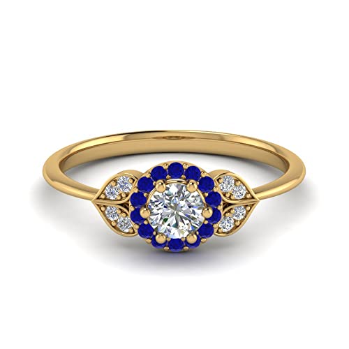 Bague de fiançailles Diamant pétale Saphir Bleu et Or Jaune Taille 54