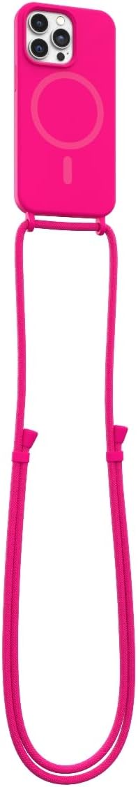 FELONY CASE - iPhone 12 Pro Max Case, Stylish Neon Pink Hands-Free Lanyard iPhone Case with Adjustable Necklace - Protective Silicone Crossbody Case for iPhone 12 Pro Max - Compatible with MagSafe
