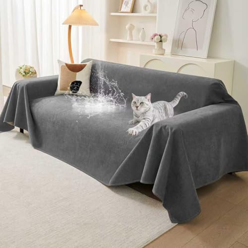 Warmstar Couch Protector from Cat Claws, Waterproof Couch Cover Anti Slip,Couch Cover 3 Cushion Sofa Washable,Anti-Scratch Pet Sofa Cover Heavy Duty,71'X118', Dark Grey