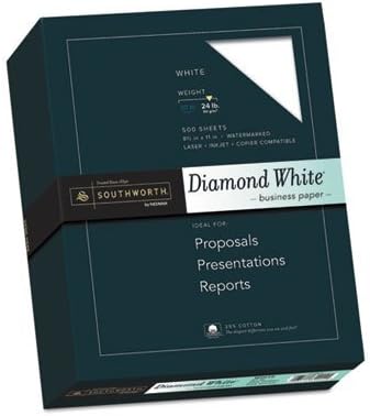 25% Cotton Diamond White Business Paper, 24lb, 95 Bright, 8 1/2 x 11, 500 Sheets