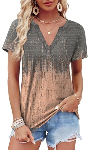 Image of WEESO Womens Tops Summer Short Sleeve V Neck Blouses Business Casual Loose Fit Tshirts Trendy Fashion Outfits