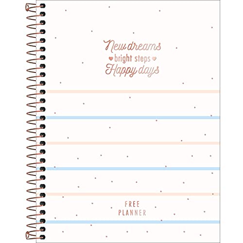 Planner Espiral 17,9 x 24 cm Soho 90 Grande Permanente - Estampa Listras azuis e rosas - new dreams