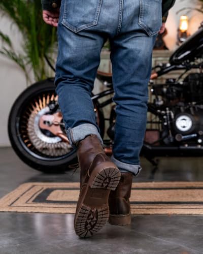 Image of Trip Machine Company Premium Leather Men's Motorcycle Riding Boots - Moc-Toe | 3 Point Protection | Ankle, Toe & Heal Protectors | CE Certified | Light Weight | Anti Slip Sole | Lifestyle Boots