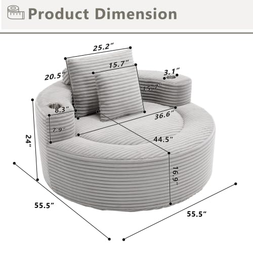 Image of Trustyue Boneless Couch,Comfy Fluffy Sofa Bed,Upholstered Sleeper Sofa with Cup Holder and Throw Pillows,Corduroy Plush Cloud Lounge Chair
