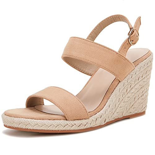 VETASTE Womens Espadrille Wedge Sandals Heels Open Toe Platform High Heeled Ankle Strap Buckle Dress Wedges Shoes