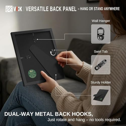 Image of VCK 9x12 Picture Frames 3 Pack, Black Solid Wood Photo Frame, Wall Display