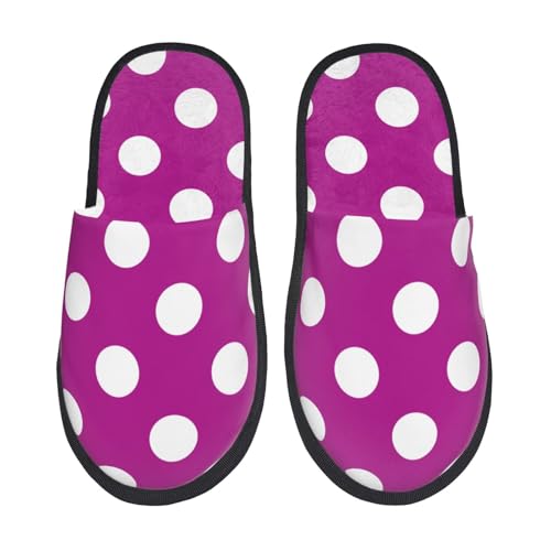 Purlpe And White Polka Dot Print Women Slippers Home Furry Shoes Keep Men Couples Shoes Warm For Women-