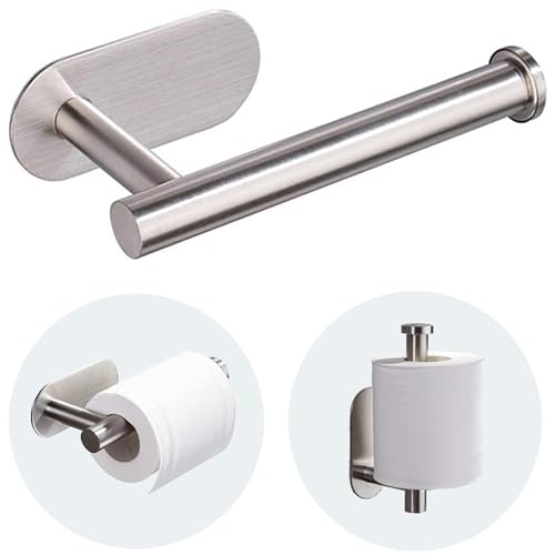 Toilet Paper Holder Self Adhesive - Kitchen Washroom Adhesive Toilet Roll Holder No Drilling for Bathroom Stick on Wall Stainless Steel Brushed (Sliver)