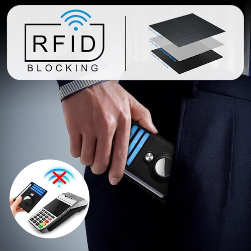 Image of Hawanik Slim Minimalist Front Pocket Wallet with Built-in Case Holder for AirTag