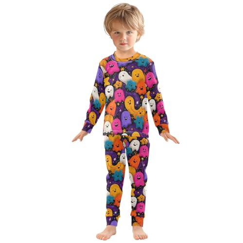 Pajama Sets Long Sleeve Colorful Ghosts and Stars Soft Comfy Sleepwear 2 Piece PJS 3-8T2