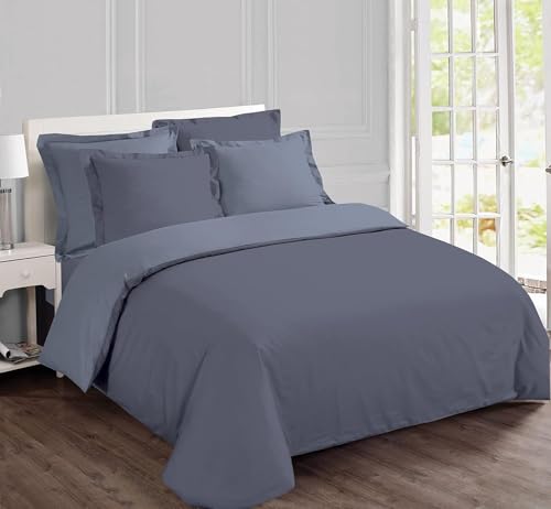 VISION Parure de couette reversible 100% coton - 1 housse de couette 220x240 cm + 2 taies 65x65 cm gris et gris perle