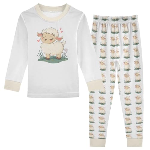 Cartoon Pajamas Set Cute Sheep Long Sleeve PJs Cotton Jammies Sleepwear Top and Pants Multicolor