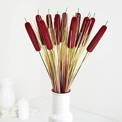 Factory Direct Craft Set Of 12 Artificial Burgundy Cattail And Dried Grass Sprays For Home And Fake Plant Decorations #TOP3