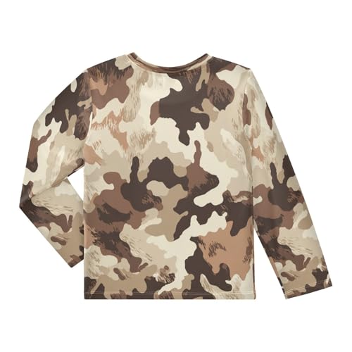 Camouflage Print Brown Boys Rash Guard Long Sleeve UPF 50+ Boys Swim Shirt Quick Dry Shirt for 3-12 Years2