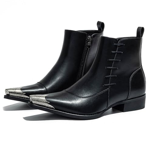 Men's Western Pointed Toe Ankle Boots with Metal Toe Cap Side Zipper Dress Boots2