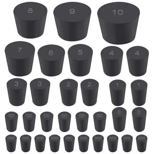Swpeet 32Pcs Konischer Schwarzer Vollgummistopper - Labordichtungs-Gummistopfen in 13 Verschiedenen Größen Tapered Lab Bungs