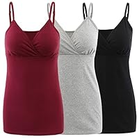 COLOMI Still-Tanktops für Mutterschaft Unterhemden für Schwangere BH zum Stillen Basic Camisole (M,Black+Grey+Red Wine/3Pack)