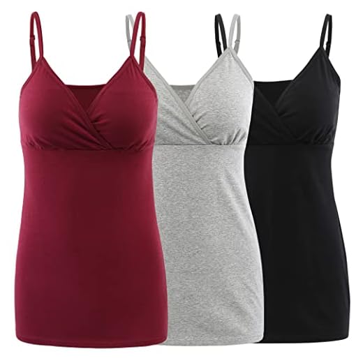 COLOMI Still-Tanktops für Mutterschaft Unterhemden für Schwangere BH zum Stillen Basic Camisole (L,Black+Grey+Red Wine/3Pack)