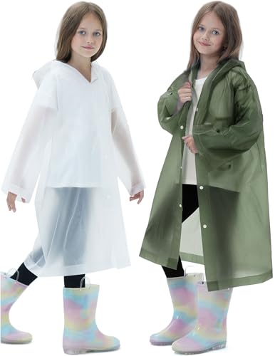 Image of 2 Pack Reusable Waterproof Raincoat EVA Emergency Rain Ponchos One Size Rain Jacket for Children, Boys and Girls