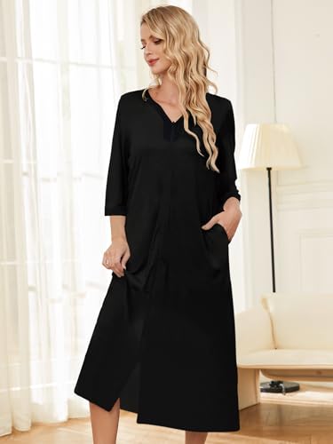 Image of PITINAN Moo Moo Nightgown House Dress Zip up Robes for Women Long Lounge Dress House Coat Women S-3XL