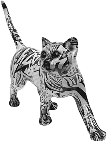 Monochrome Cat Ornament Graffiti Design Animal Sculpture Standing Cat Figurine