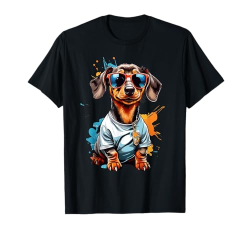 Lindo cachorro de perro salchicha con gafas de sol Camiseta