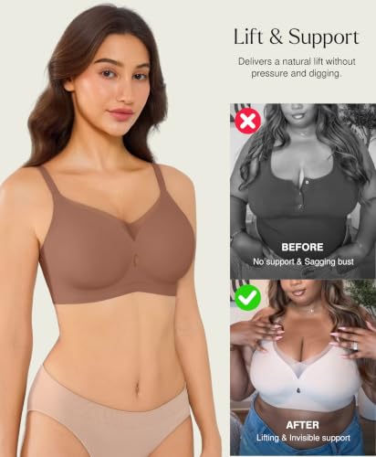 Image of Popilush Womens Wireless Push Up Bra Comfortable Supportive Everyday Bra | Support & Lift, No Underwire, Full Coverage, Flexible Fit, V Mesh Crossover, Soft Breathable Fabric, All Day Comfort