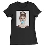 Expression Tees Womens Audrey Hepburn Chewing Bubble Gum T-Shirt Large Black