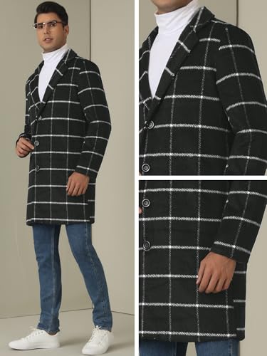 Image of Lars Amadeus Plaid Coat for Men's Color Block Single Breasted Winter Checked Overcoat