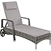 Produktbild tectake Poly Rattan Gartenliege mit Rollen, 6-Fach höhenverstellbarer Liegestuhl, bis 120kg belastbar, Sonnenliege Rattan (wetterfest), Liege inkl. Polster und Kissen - grau