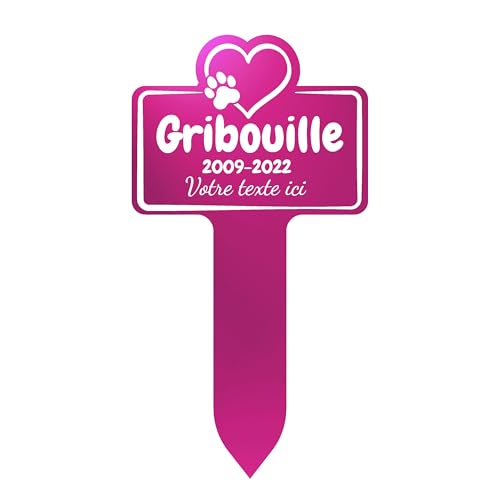 GRAVURE CONCEPT Plaque Funéraire pour Animaux - Stèle Commémorative Personnalisable PVC (Chien/Chat etc) - (Modèle 1 / Rose Texte Blanc)