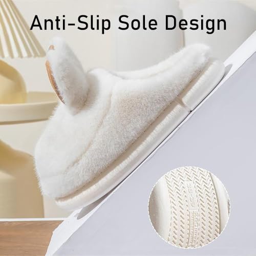 Zureto Cut Bunny Ear Women's Fuzzy House Memory Foam Slippers, Cute Furry Faux Fur Lined Bedroom Shoes, Cozy Indoor Shoes3