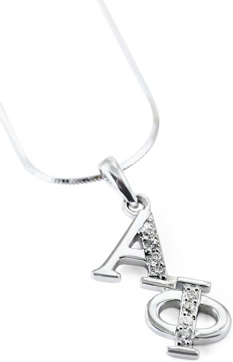 The Collegiate Standard Alpha Phi Sterling Silver Diagonal Lavaliere set with Czs