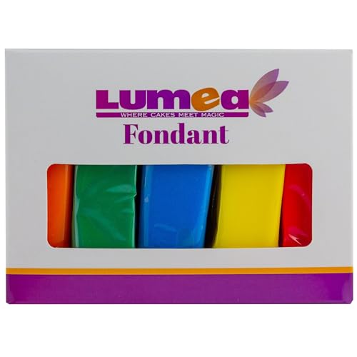 Dekozauber24 Fondant Multipack 5 Farben 100g Rollfondant pro Farbe zum Dekorieren von Kuchen und Torten in orange dunkelgrün dunkelblau gelb und rot (Essentials)
