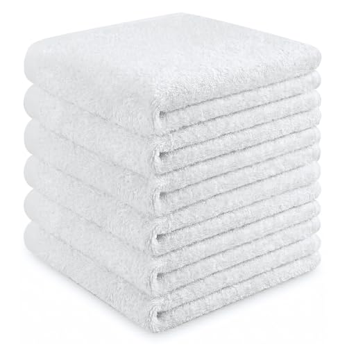 ZHAYAO 6 Pack 100% Cotton Wash Cloth 12x12Inch Highly Absorbent and Soft Feel Fingertip Towels Machine Washable Washcloths for Bathroom Gym Hotel Spa and Kitchen White