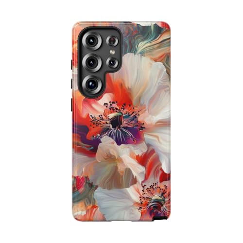 Coque Samsung S25 Ultra rigide avec motif floral rouge protection antichoc brillante