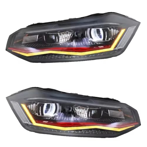 QPIUYTRED For VW POLO 6 Headlight 2011-2024 Halogen Head Lamp Upgrade VW Polo TSI GTI Version Auto Part Front Head Light Lamp(Red 1Pair,For 2019-2024)